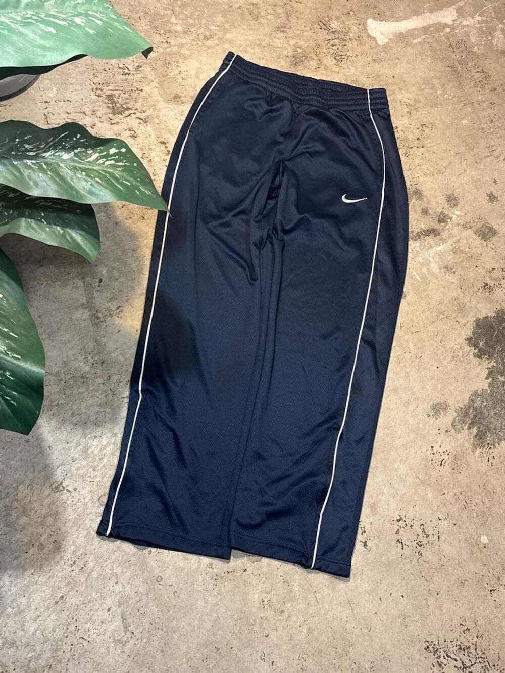 Nike Dri-Fit Track Pants Size M Navy Blue White Piping